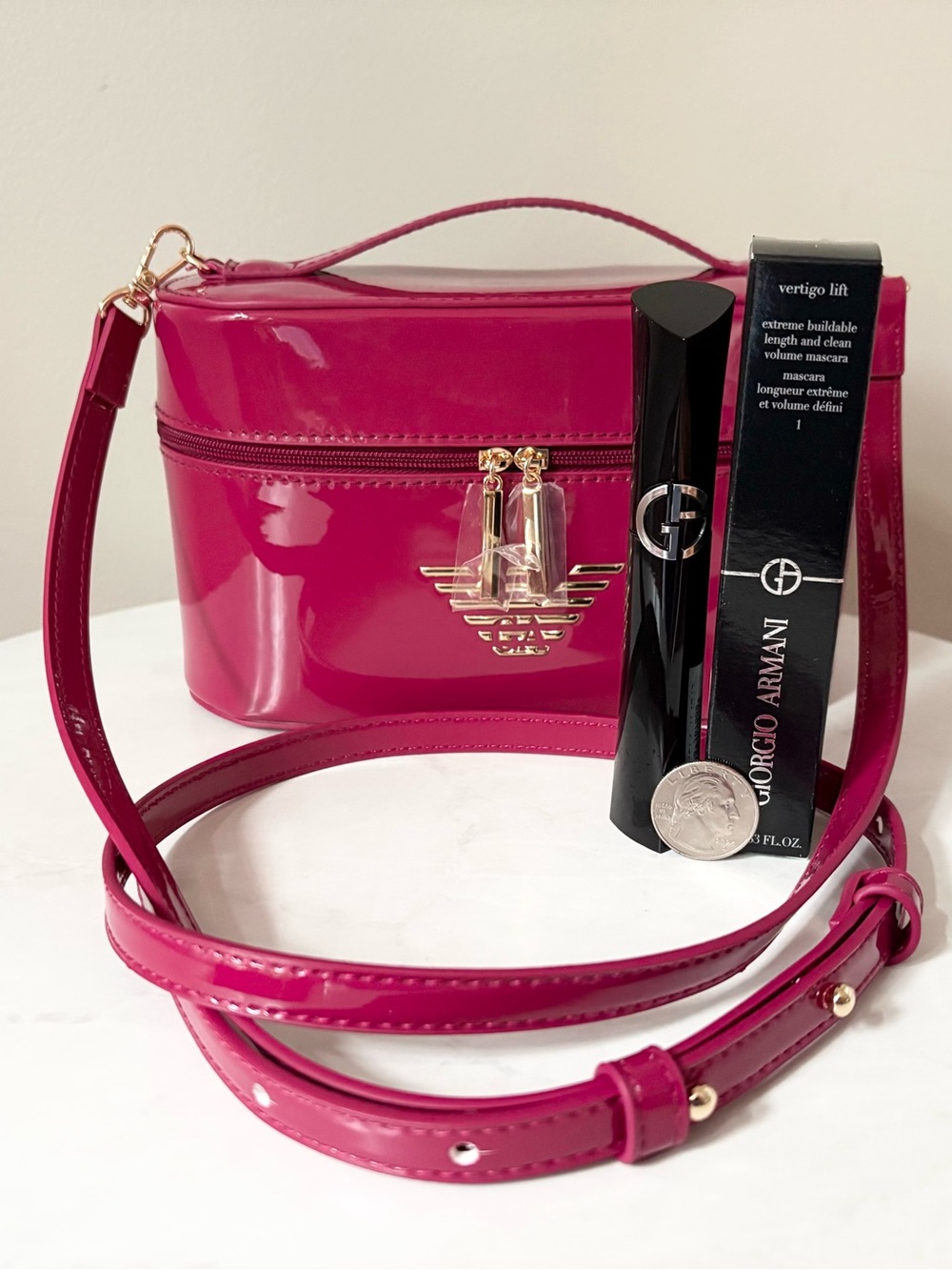 Emporio Armani Patent Fuchsia Crossbody Vanity Bag plus Mascara - Picture 2 of 9